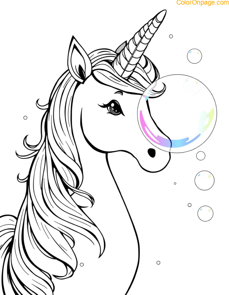 Magic Bubble Unicorn Coloring Page