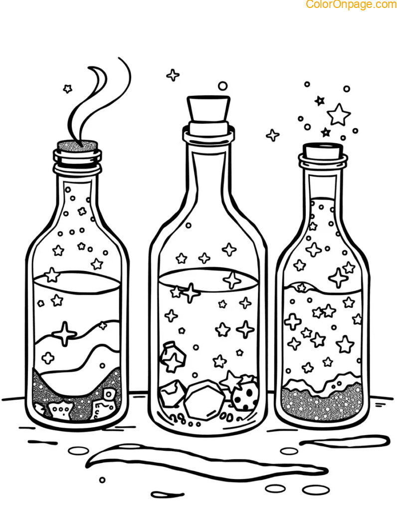 Magic Potion Bottles Coloring Page