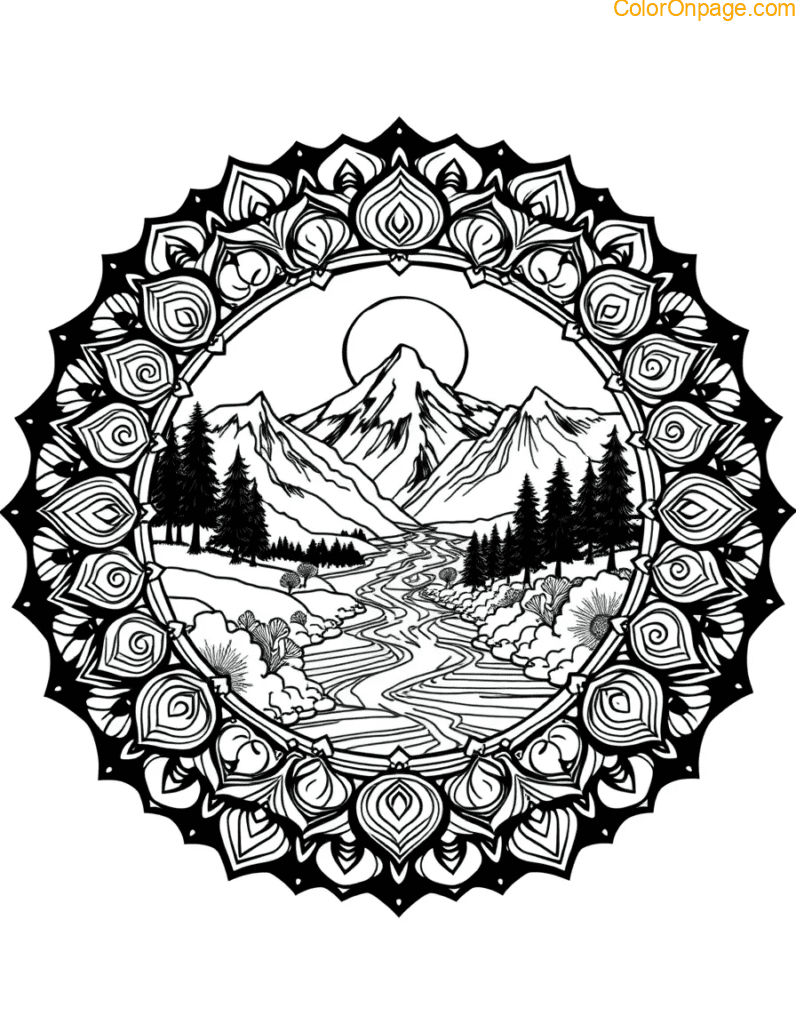 Mountain Mandala Coloring Page