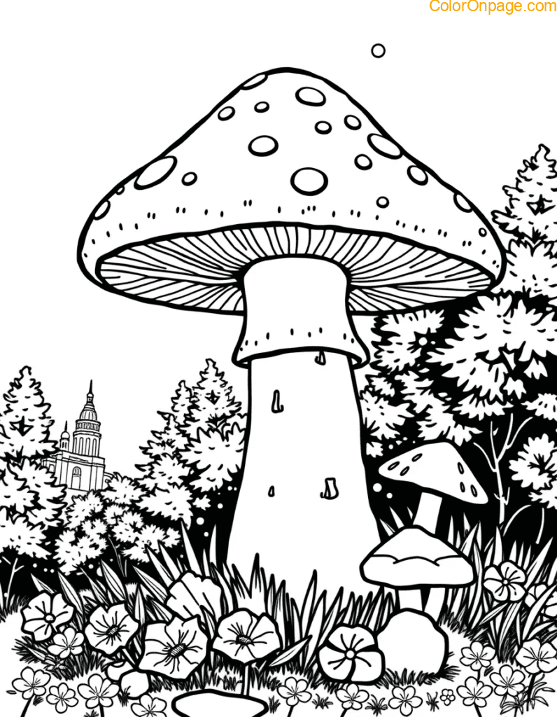 Mushroom City Coloring Page