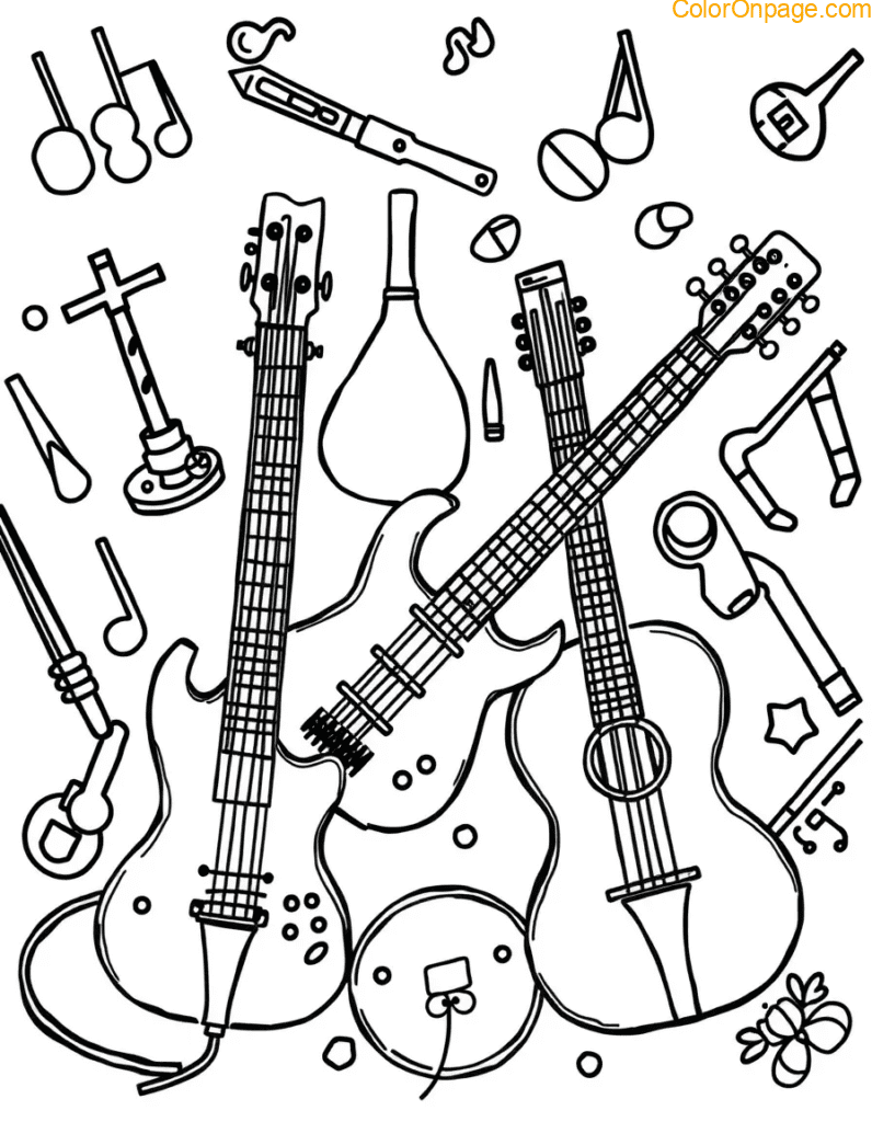 Music & Instruments Pattern Play Coloring Page