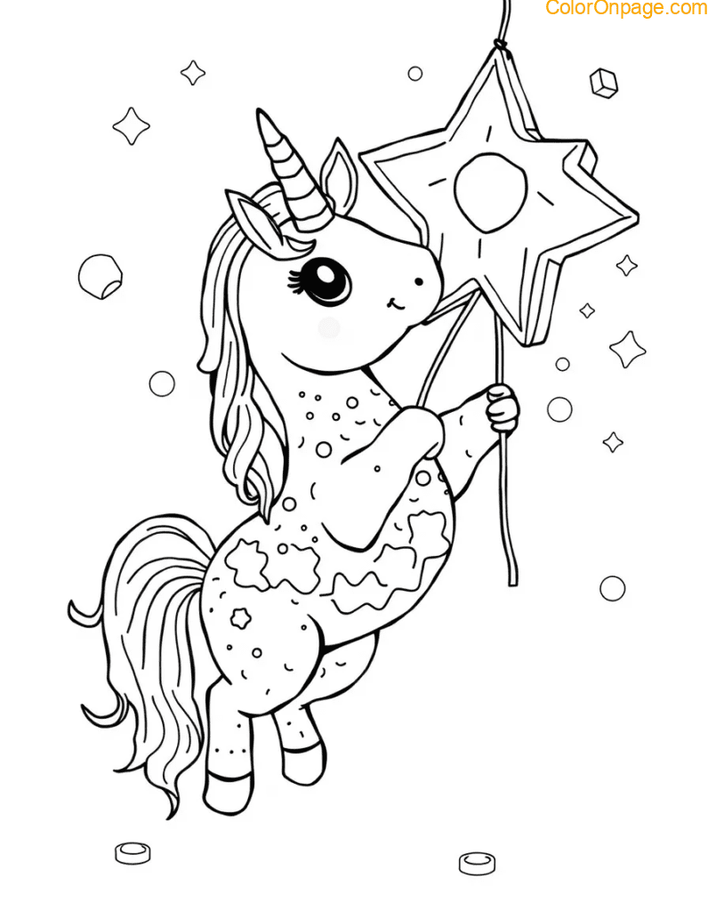 Piñata Party Unicorn Coloring Page