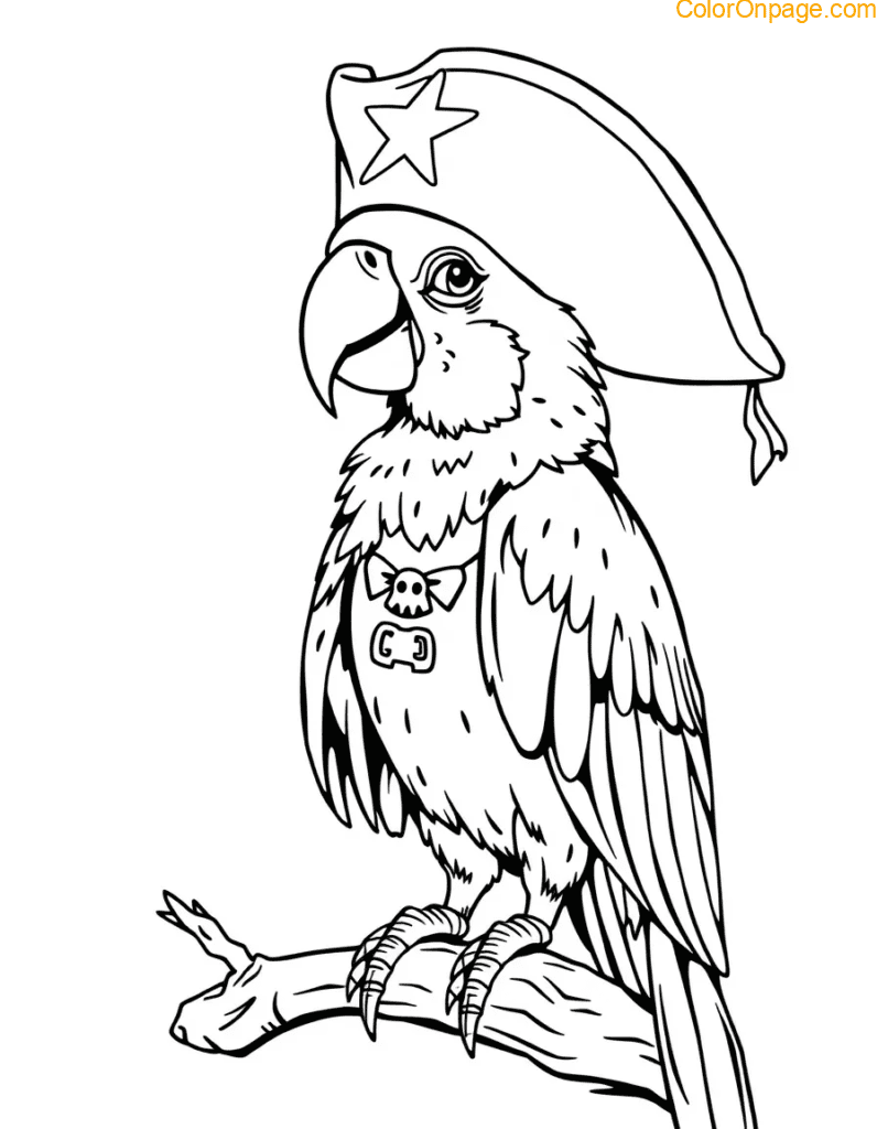 Pirate Parrot & Pets Coloring Page