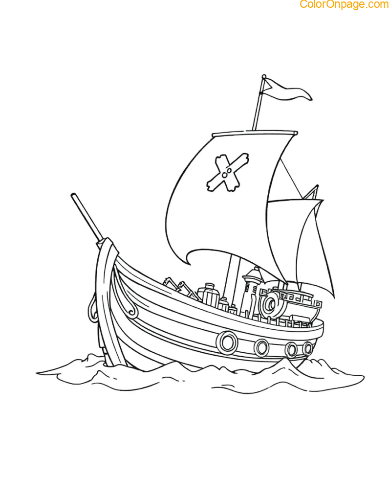 Pirate Ship Adventure Coloring Page