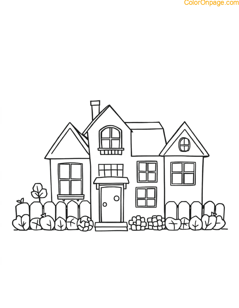 Shape House Neighborhood Coloring Page