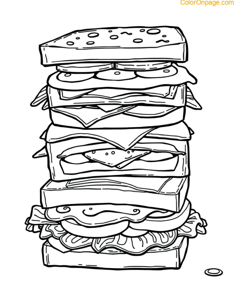 Silly Sandwich Stack Coloring Page