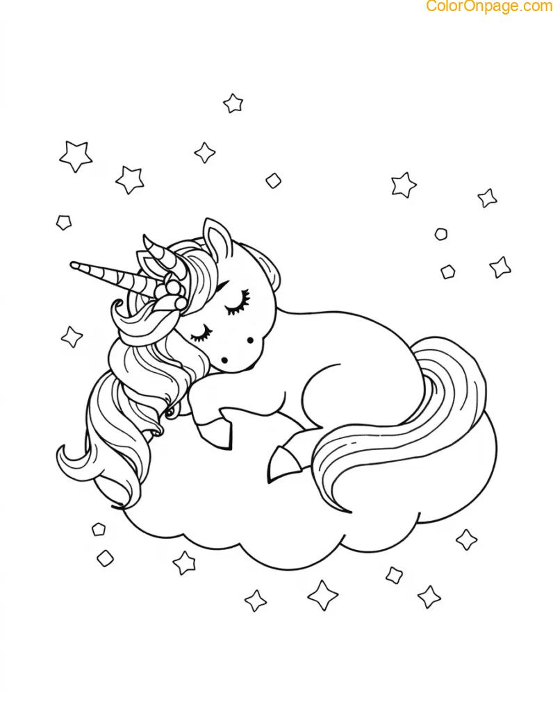Slumber Party Unicorn Coloring Page