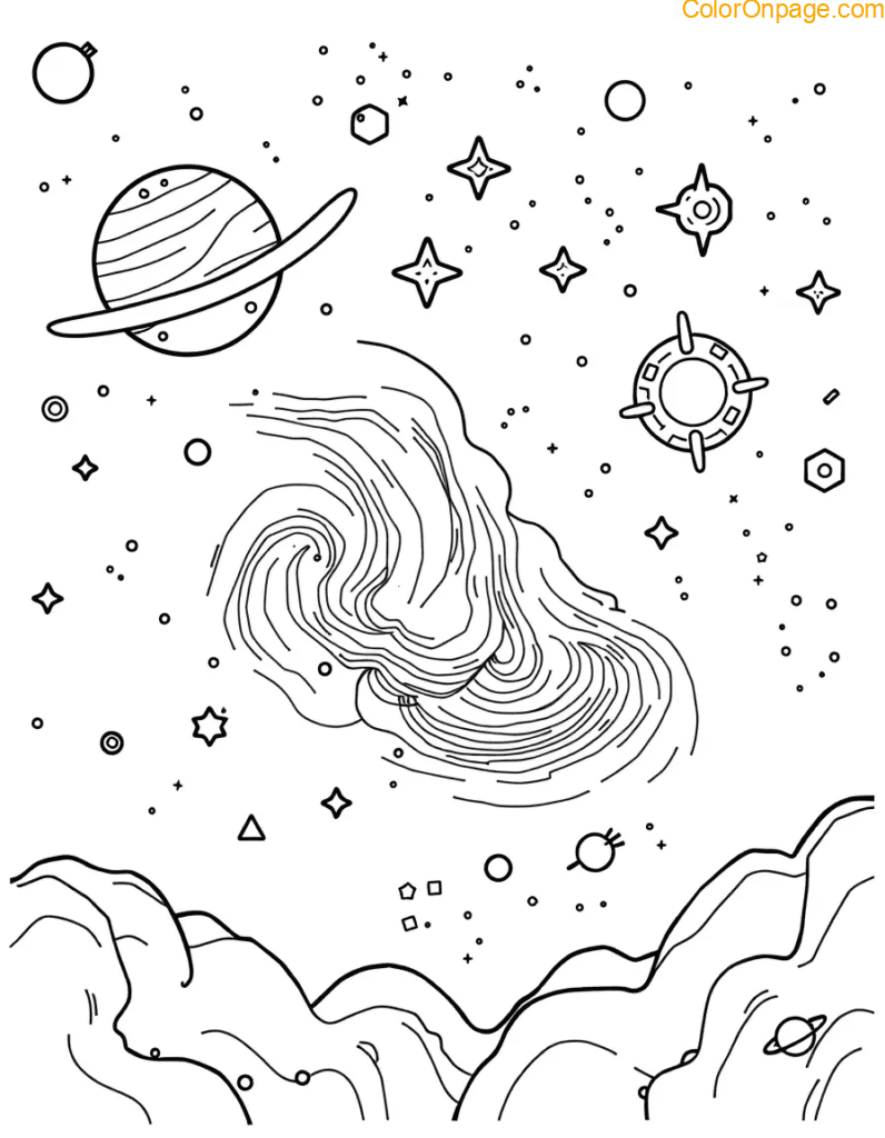 Space Galaxy Pattern Play Coloring Page