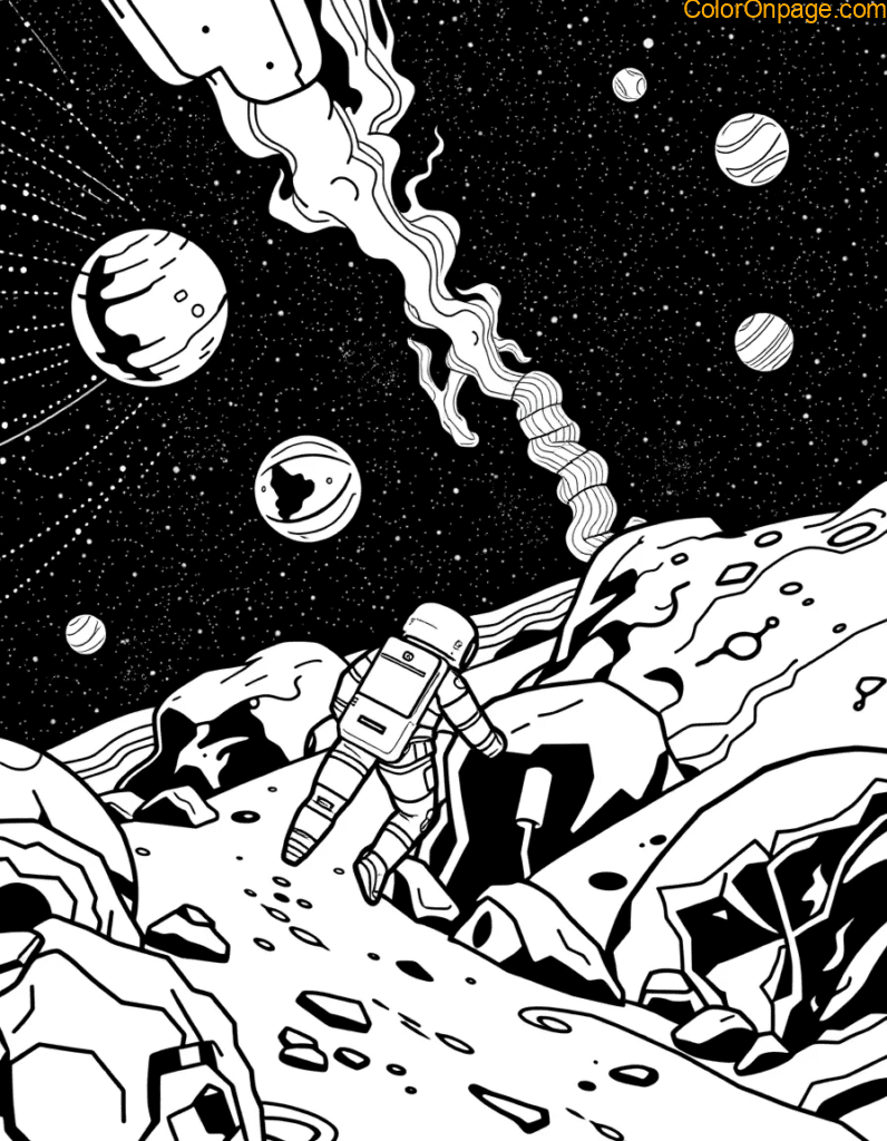 Space Walk Coloring Page