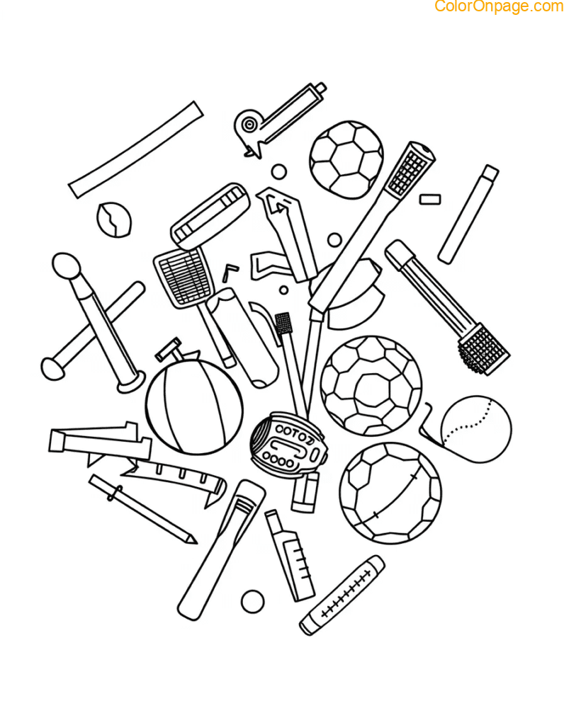 Sports Equipment Patterns Coloring Page