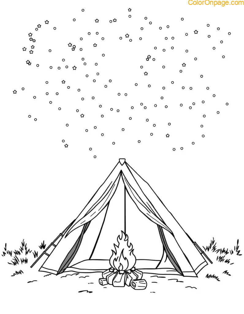 Starry Night Camping Coloring Page