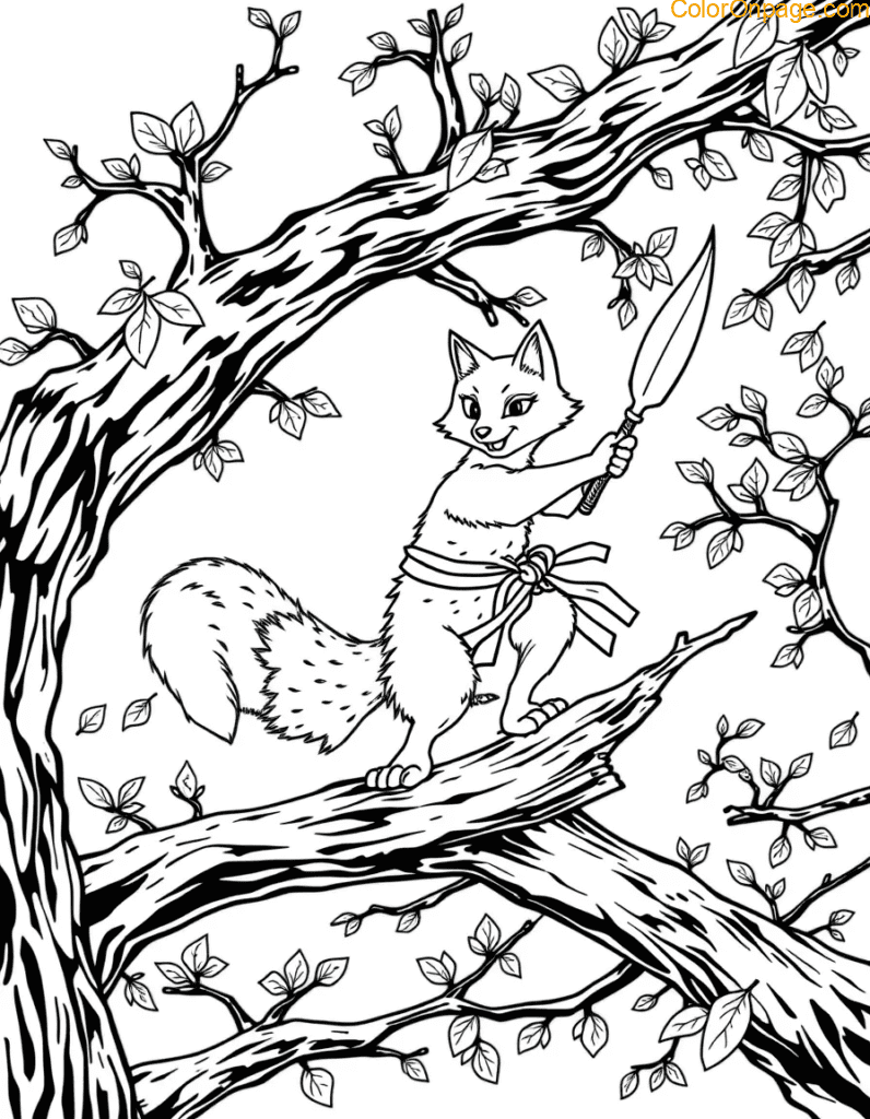 Swinging log traps, leaf shurikens, and fox senseis teaching balance on branches.
