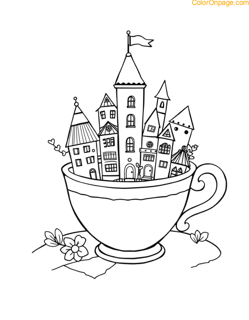 Teacup Town Coloring Page