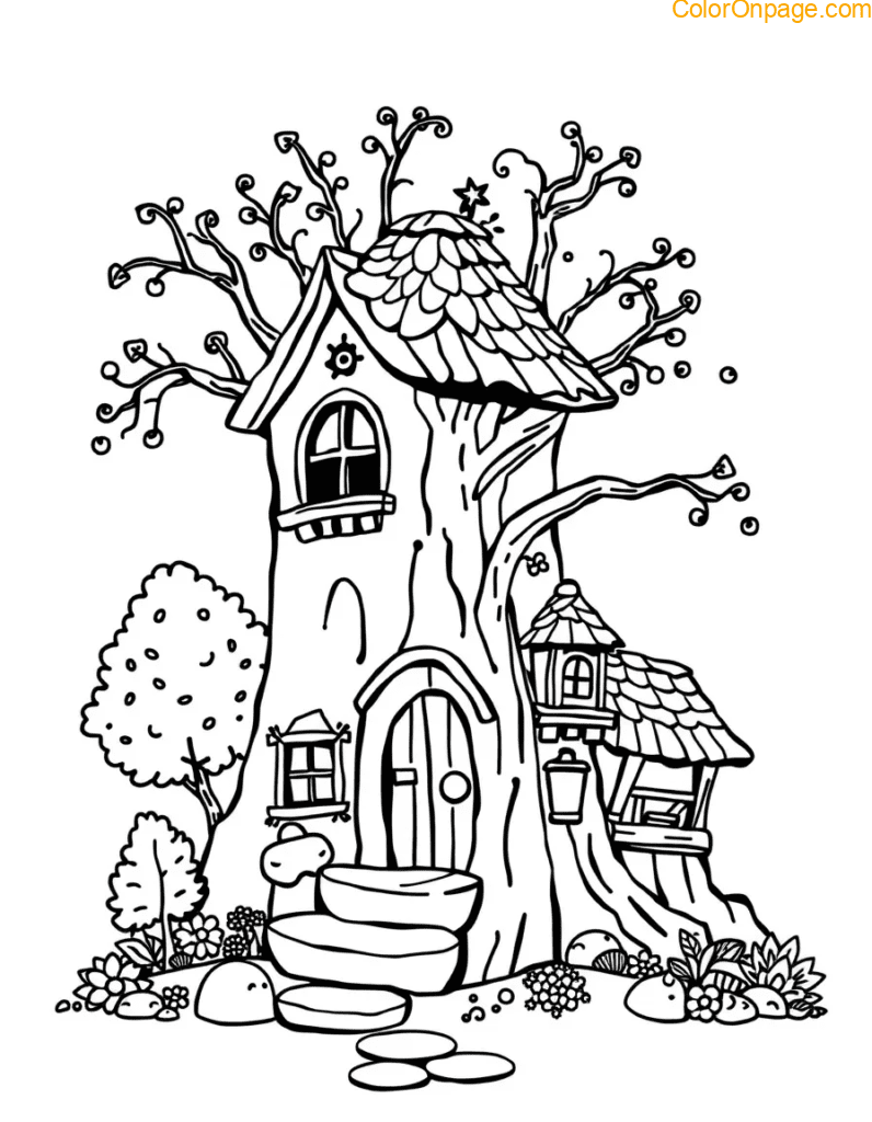Treehouse World Coloring Page
