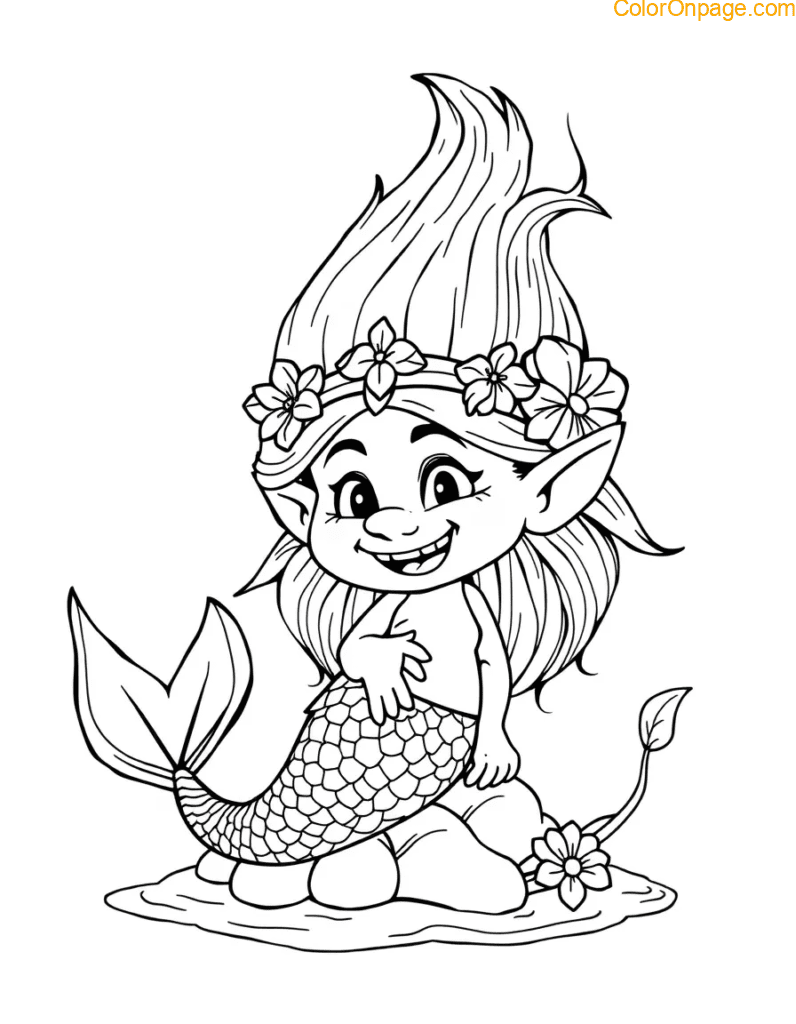 Troll Mermaid Coloring Page