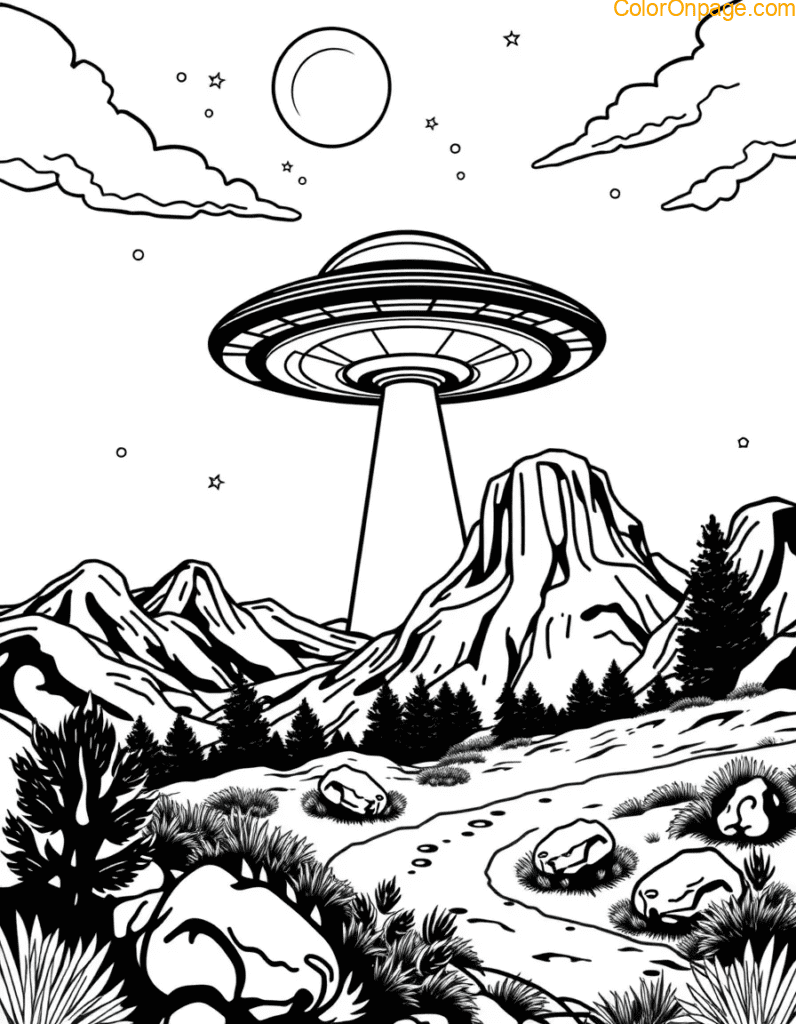 UFO Encounter Coloring Page
