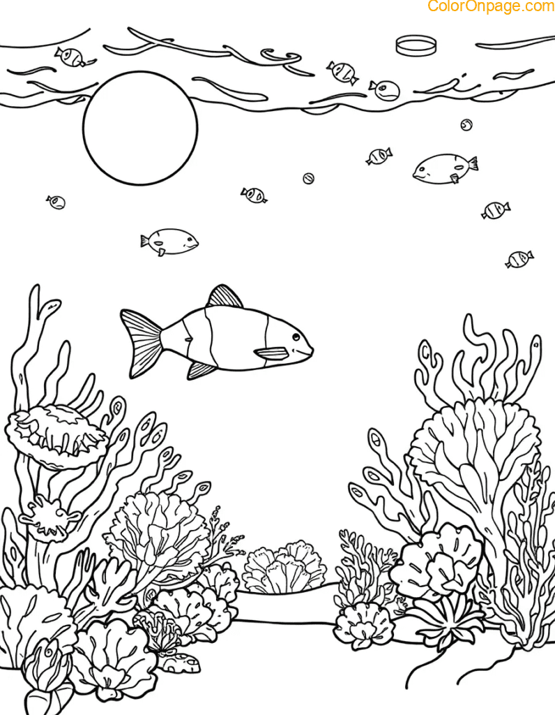 Underwater Ocean Mural Coloring Page
