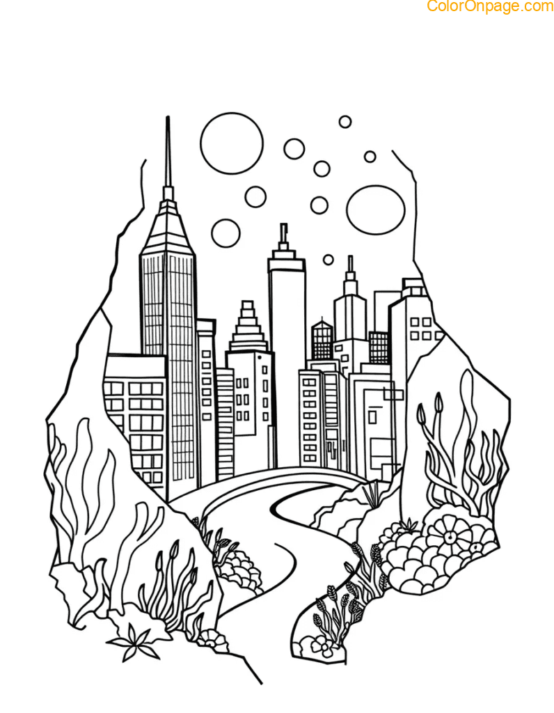 Underwater Shape City Coloring Page