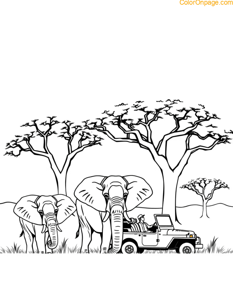 africa-safari-elephants-sunset-coloring-page
