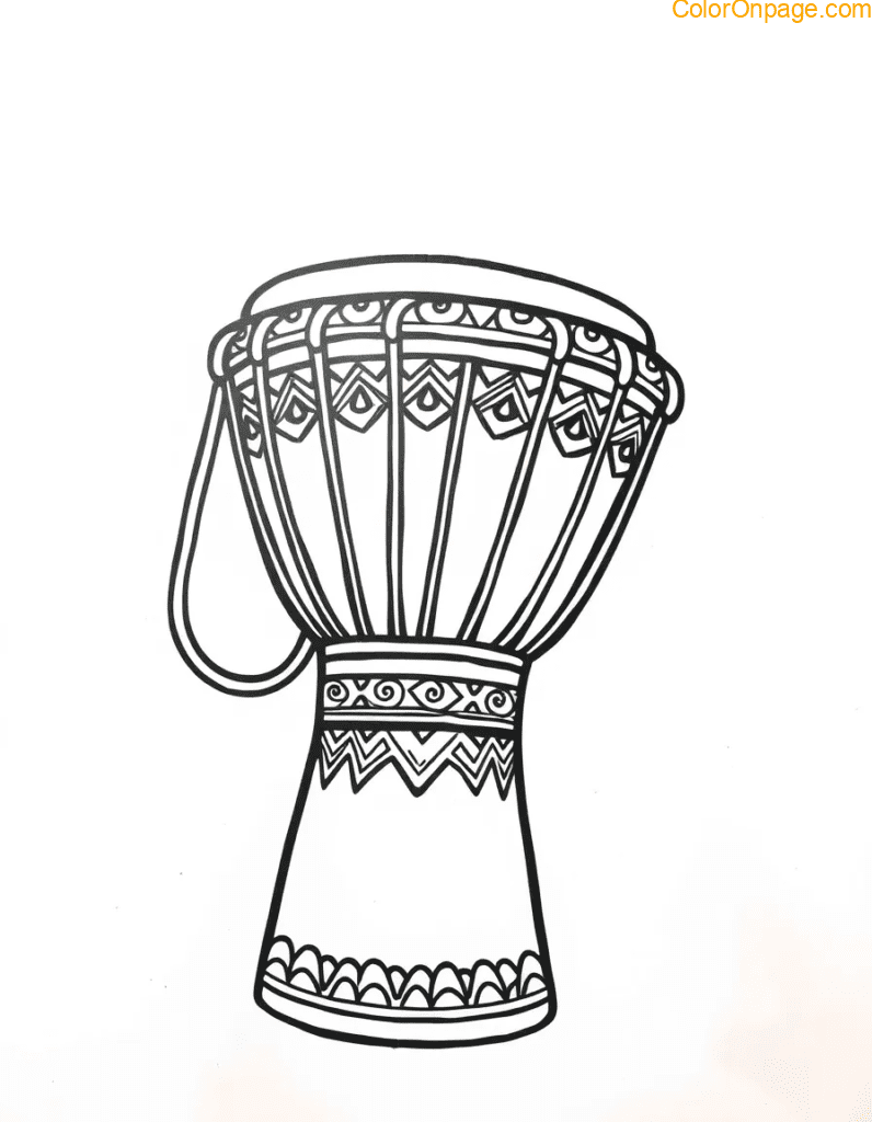 African Djembe Drum Coloring Page Tribal