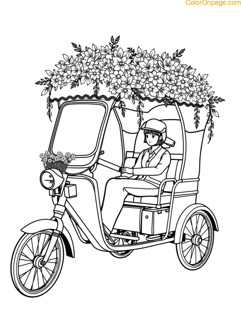 bangkok-rickshaw-flowers-coloring-page
