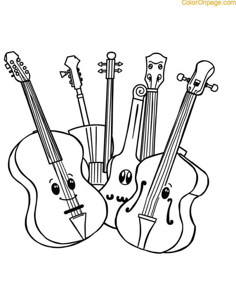 Cute Instrument Faces Coloring Page Kids