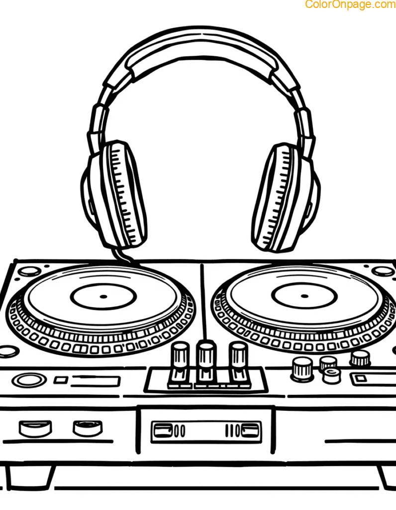 DJ Turntable Coloring Sheet Hip Hop Music
