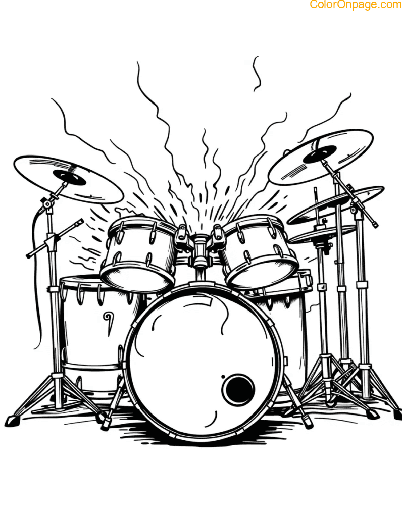 Drum Set Coloring Page Dynamic Percussion