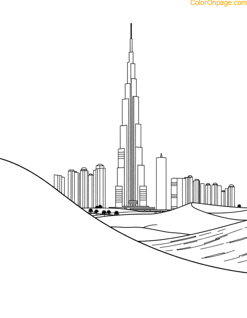 dubai-burjkhalifa-desert-coloring-page