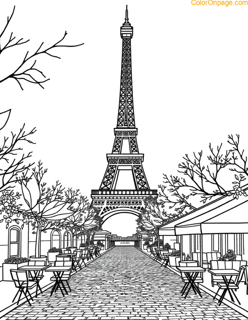 eiffel-tower-sunset-cafe-street-coloring-page