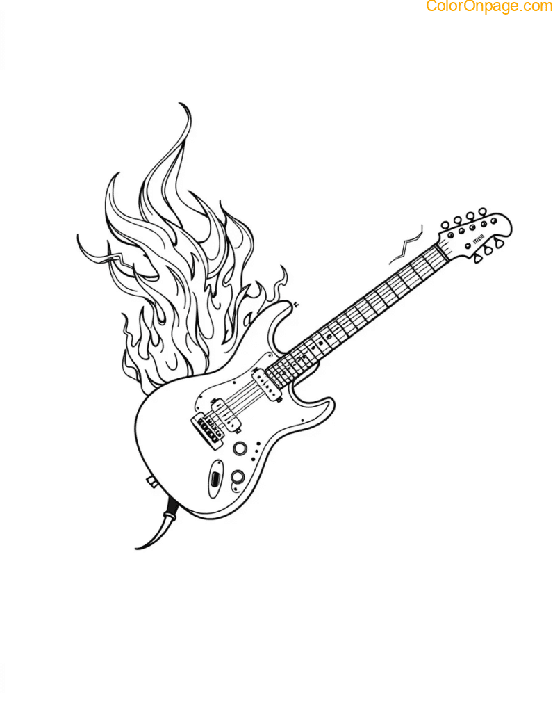 Electric Guitar Coloring Sheet Rock And Roll