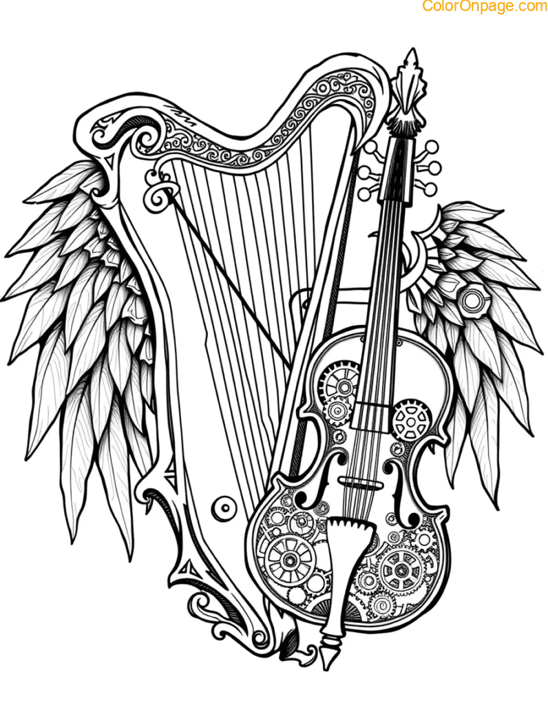 Fantasy Instrument Coloring Sheet Steampunk