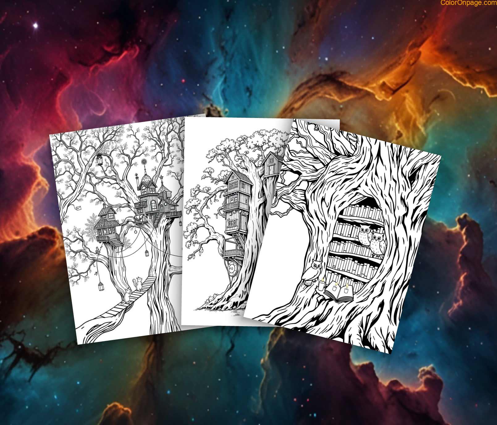 20 Whimsical Treehouse City Coloring Pages (Free Printable PDFs