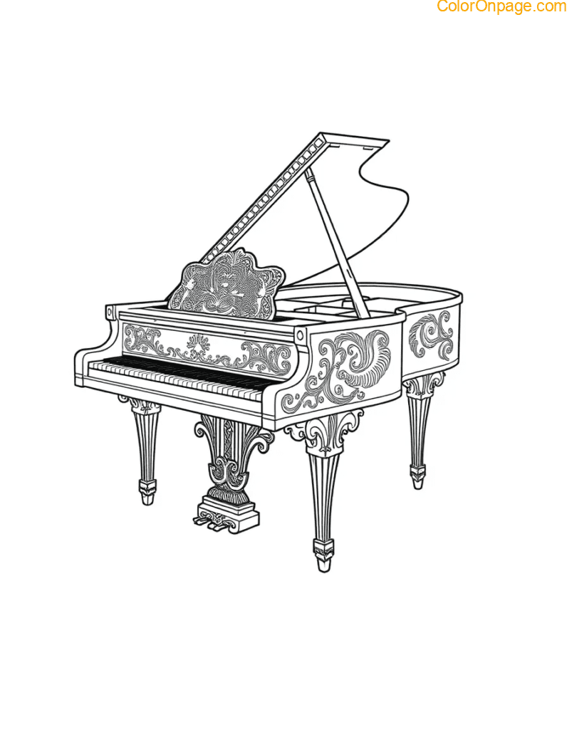 Grand Piano Coloring Page Elegant Musical Instrument