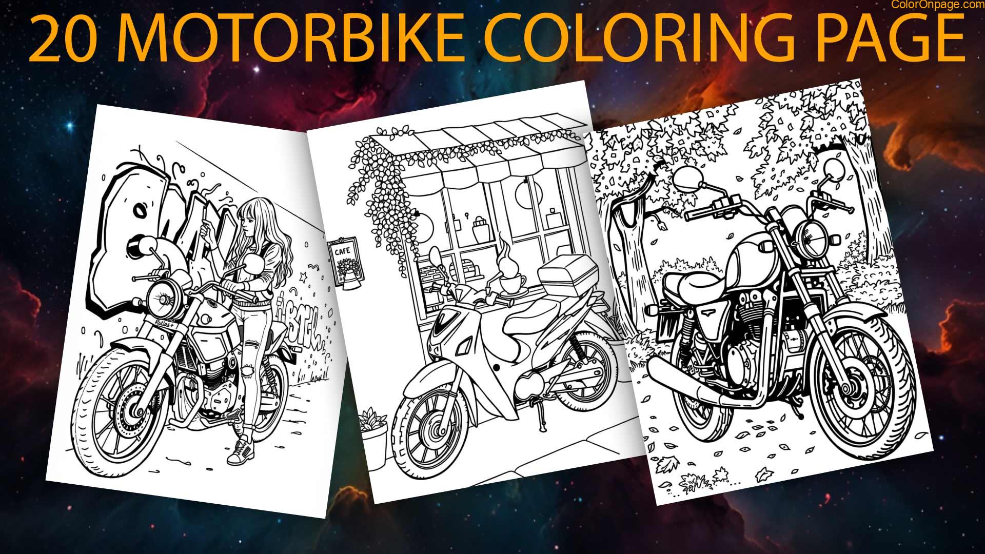 20 Motorcycle Coloring Pages for Free Download (Nature, Urban & Fantasy Sunset ETC)