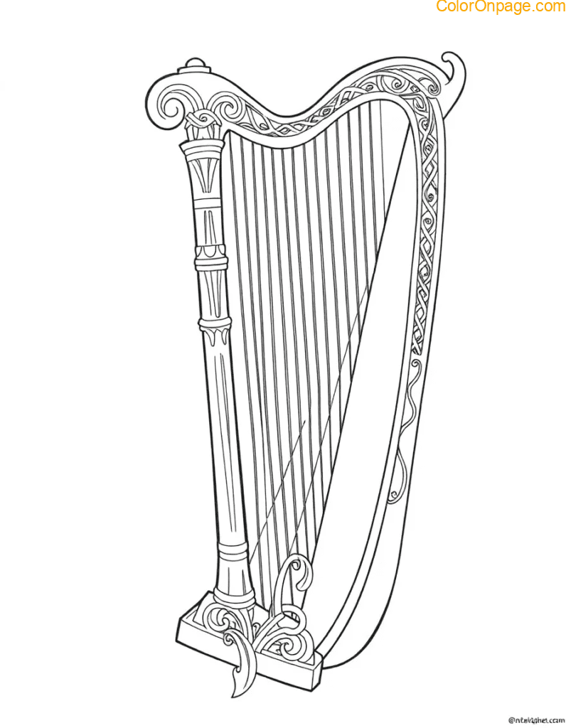Harp Coloring Page Majestic Celtic Inspired