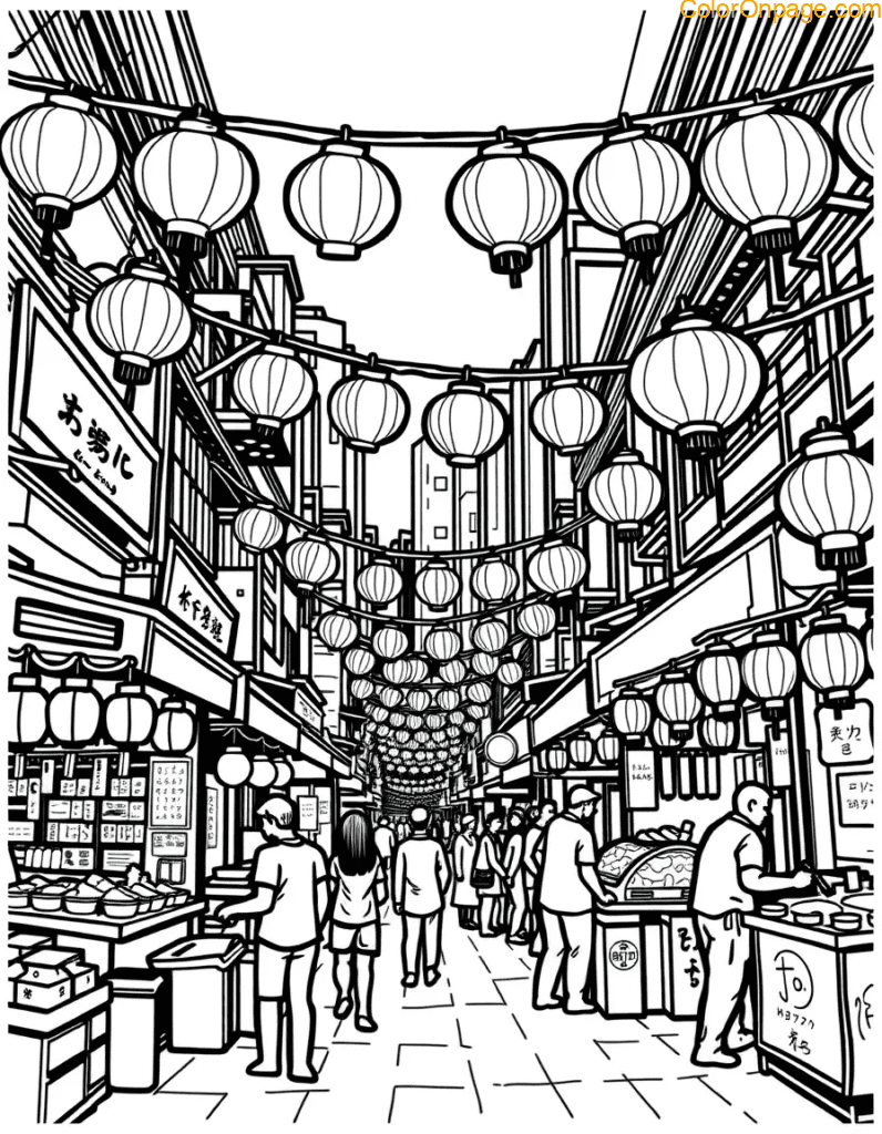 hongkong-night-market-lanterns-coloring-page