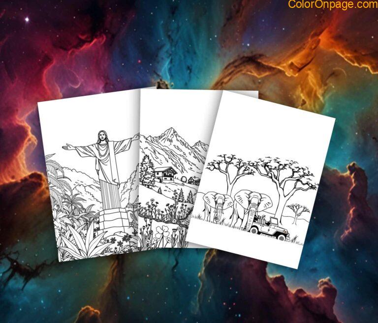 19 Travel Coloring Pages for Adults – Eiffel Tower Safari & More (Free Download and Printable)