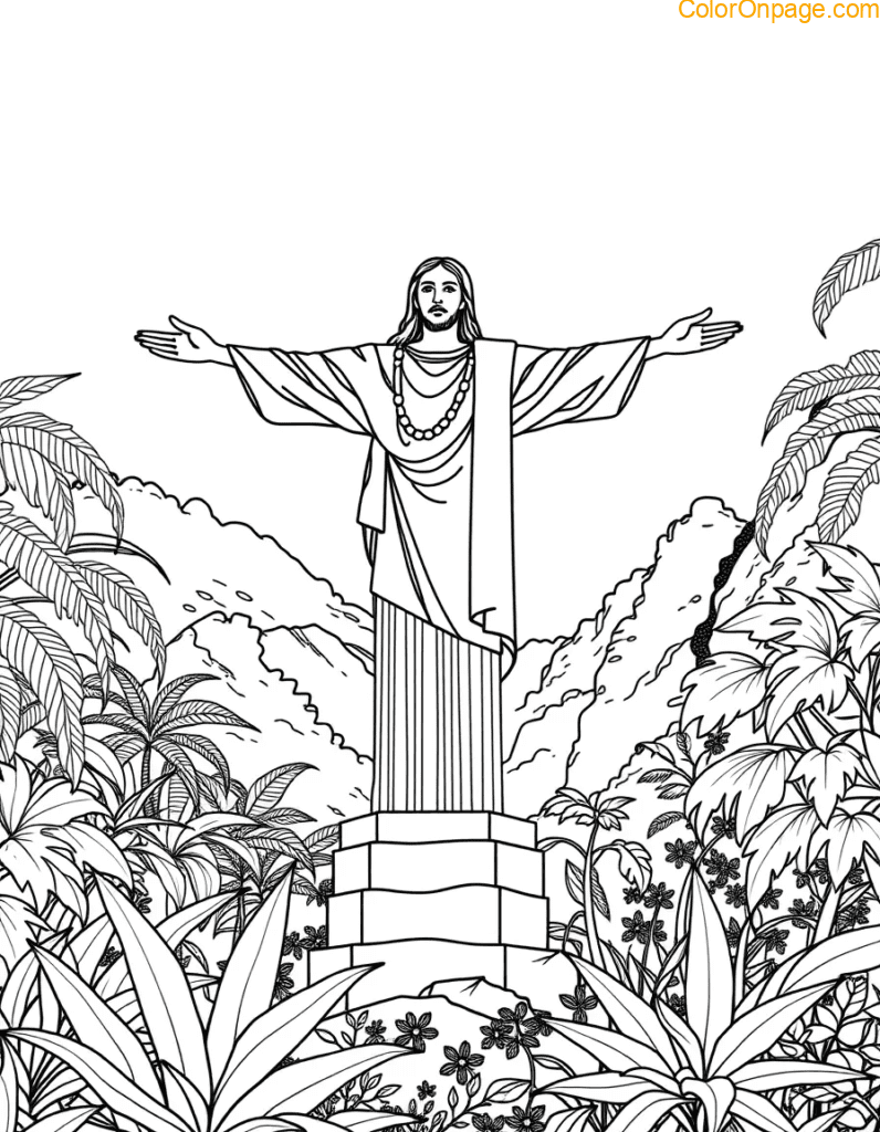 rio-christ-redeemer-jungle-coloring-page