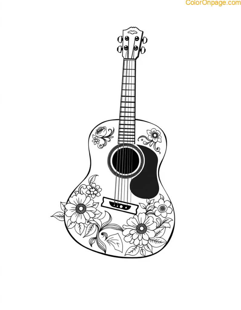 Spanish Guitar Coloring Sheet Flamenco
