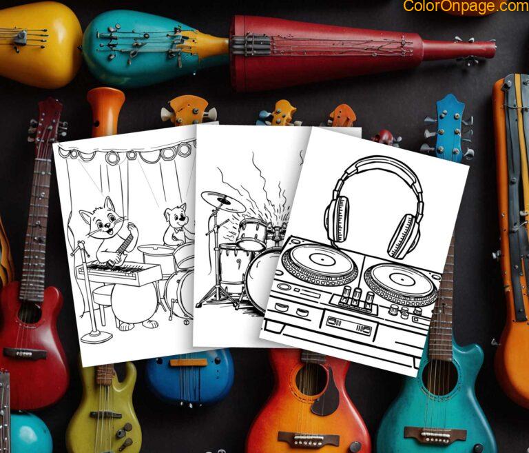 Musical Instruments Coloring Pages for Adults – Relaxing Piano & Violin Designs