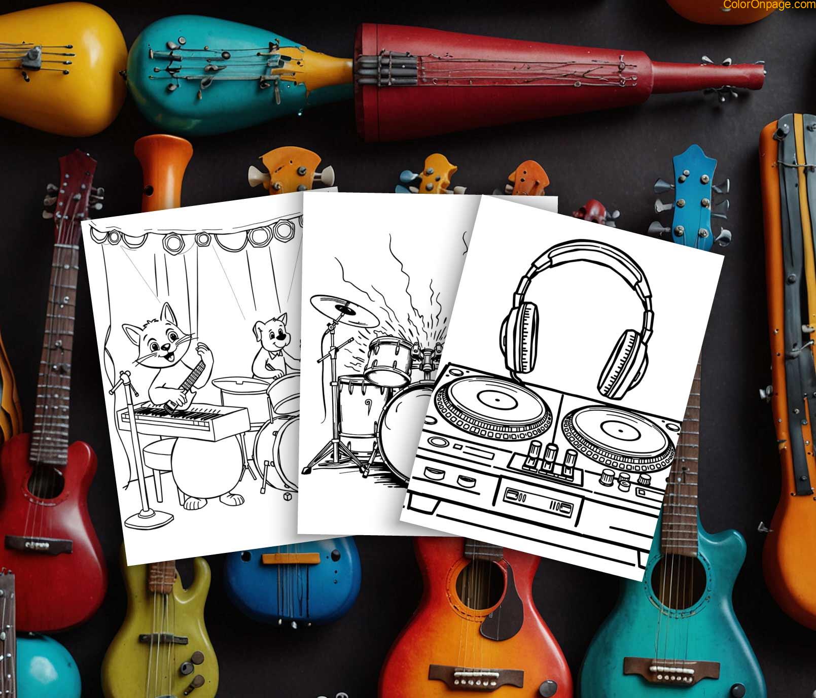 Musical Instruments Coloring Pages for Adults – Relaxing Piano & Violin Designs