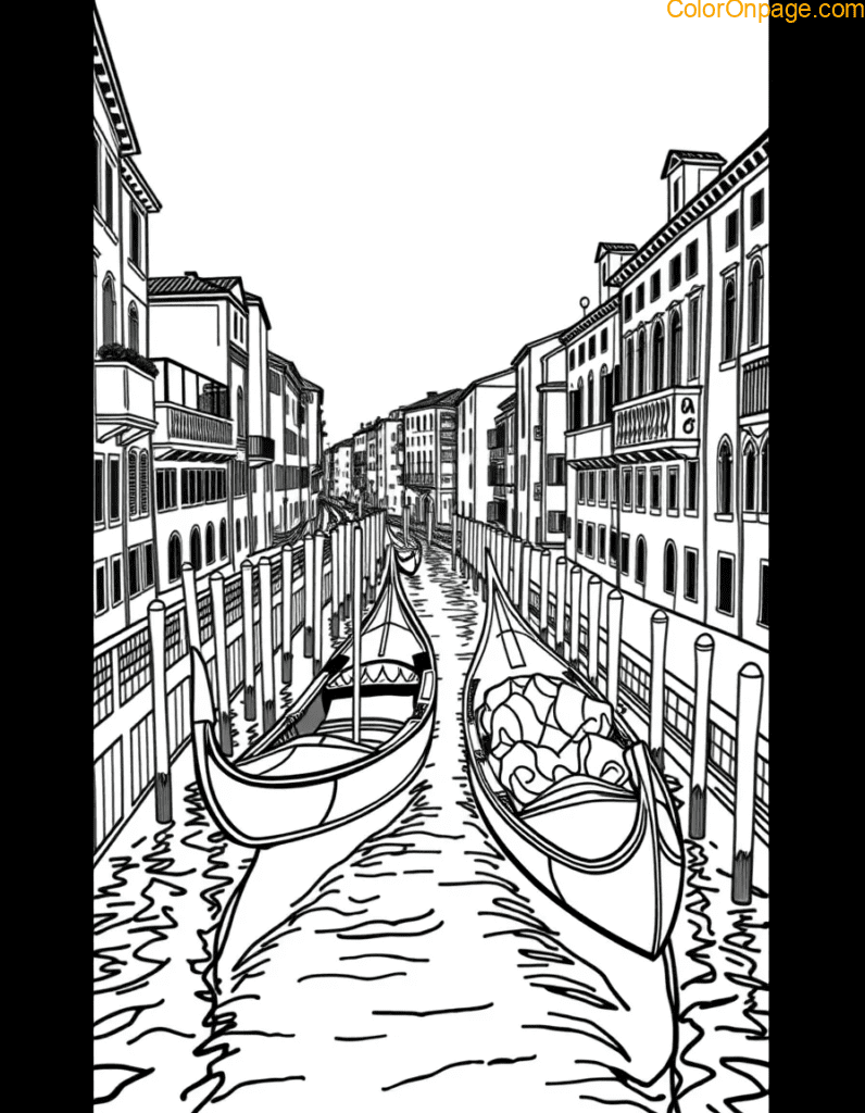 venice-canals-gondolas-masks-coloring-page