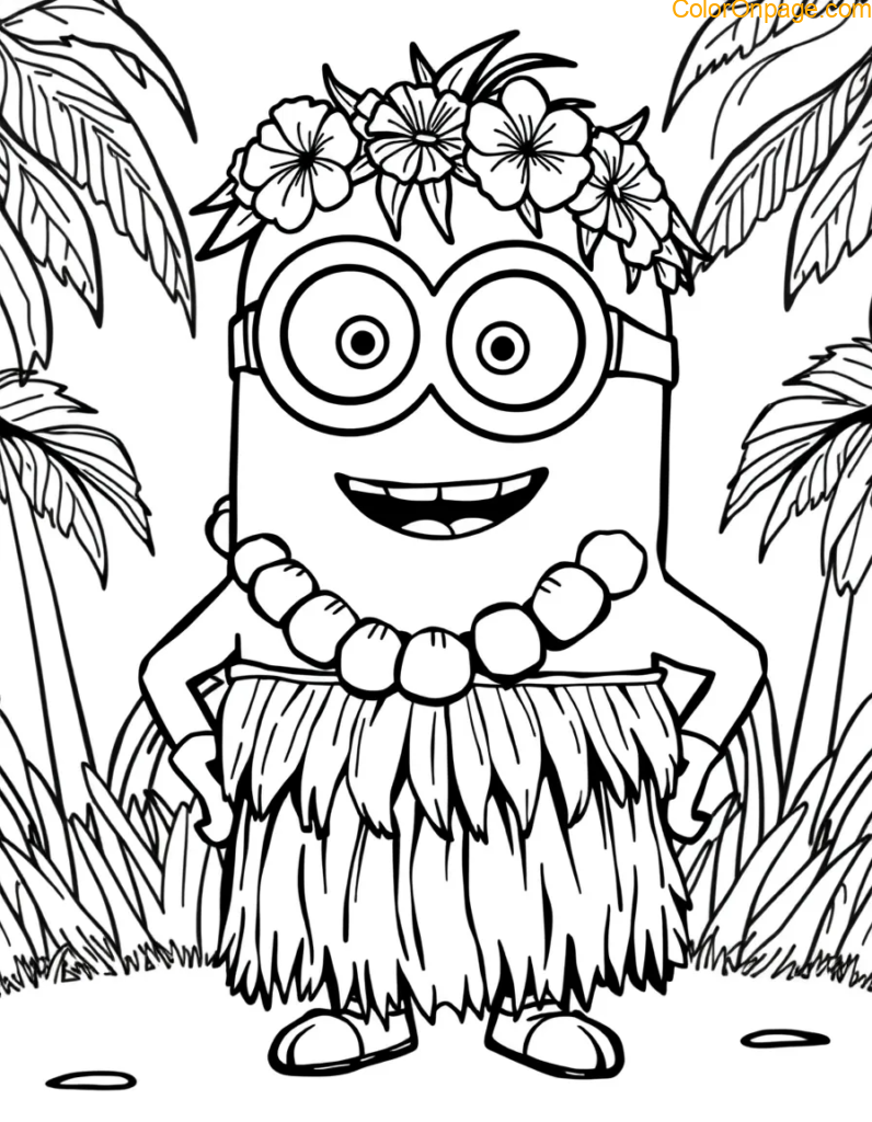 hula minion grass skirt coconut lei tropical coloring.jpg