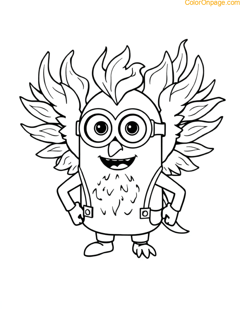 phoenix minion rising from banana flames coloring page.png